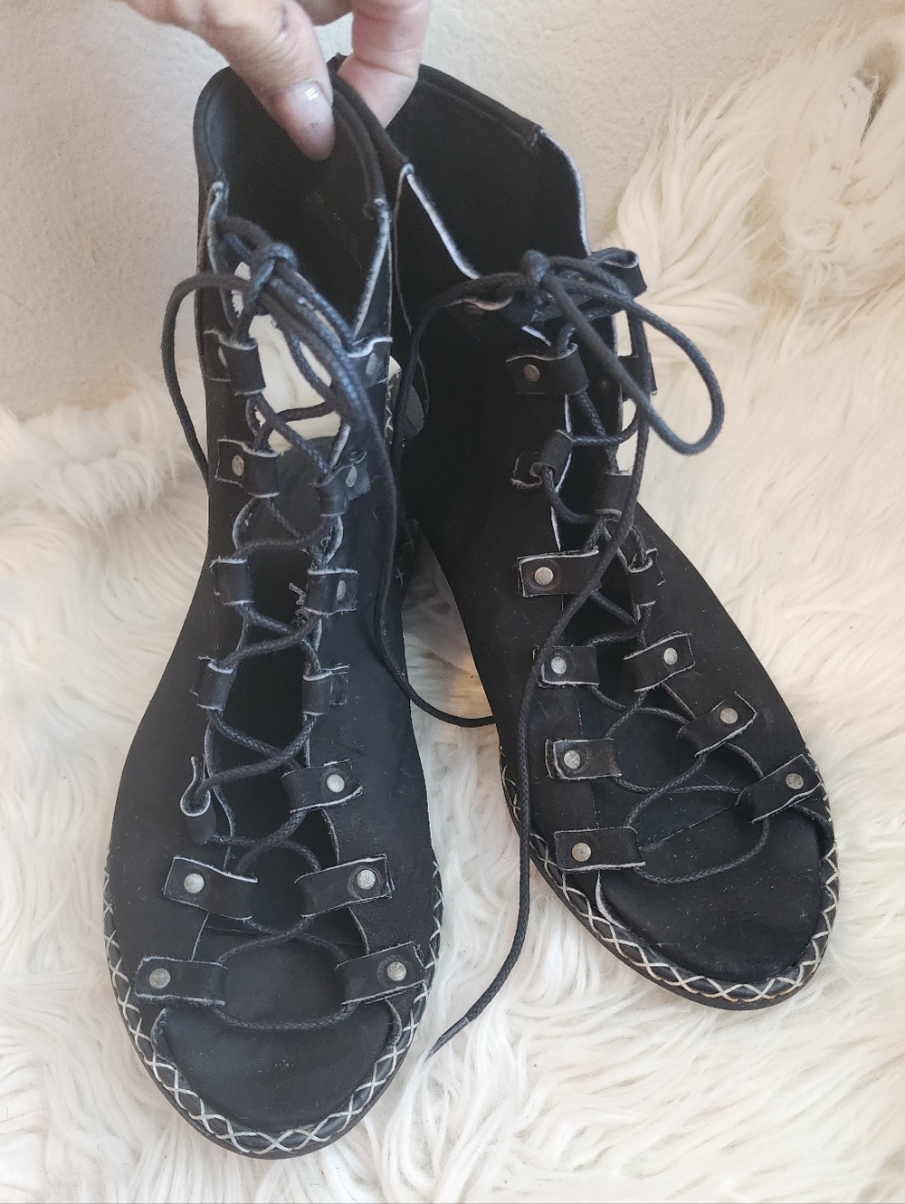 Free People Edgewater Lace Up Sandal size 6.5 MSRP: $168 Black Leather - Picture 8 of 15